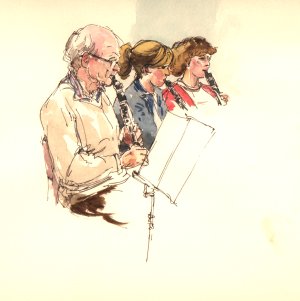 Les, Claire and Louise - Clarinets at reahersal.   Copyright Caroline Glanville